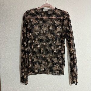 Willow & Root Floral Lace Top Size L Black Whimsical Grunge